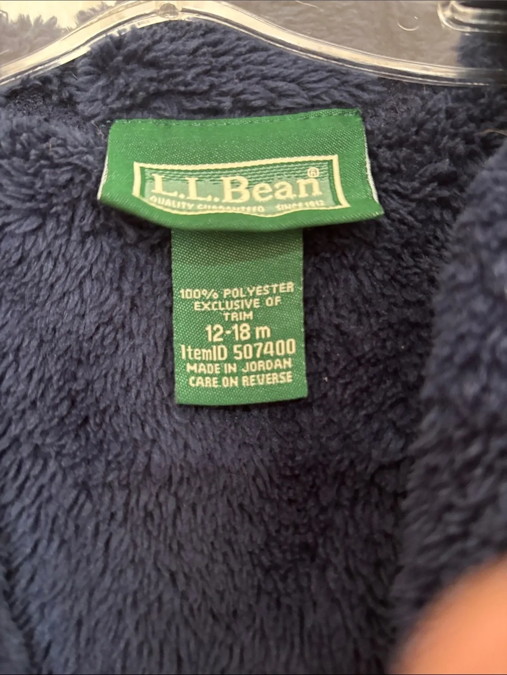 LL Bean Plush Navy Fleece One-Piece with Hood Size 12-18M EUC